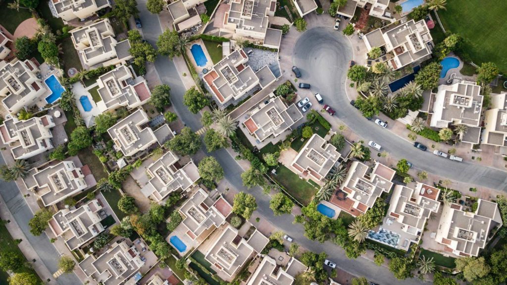 Aerial view of residential neighborhood